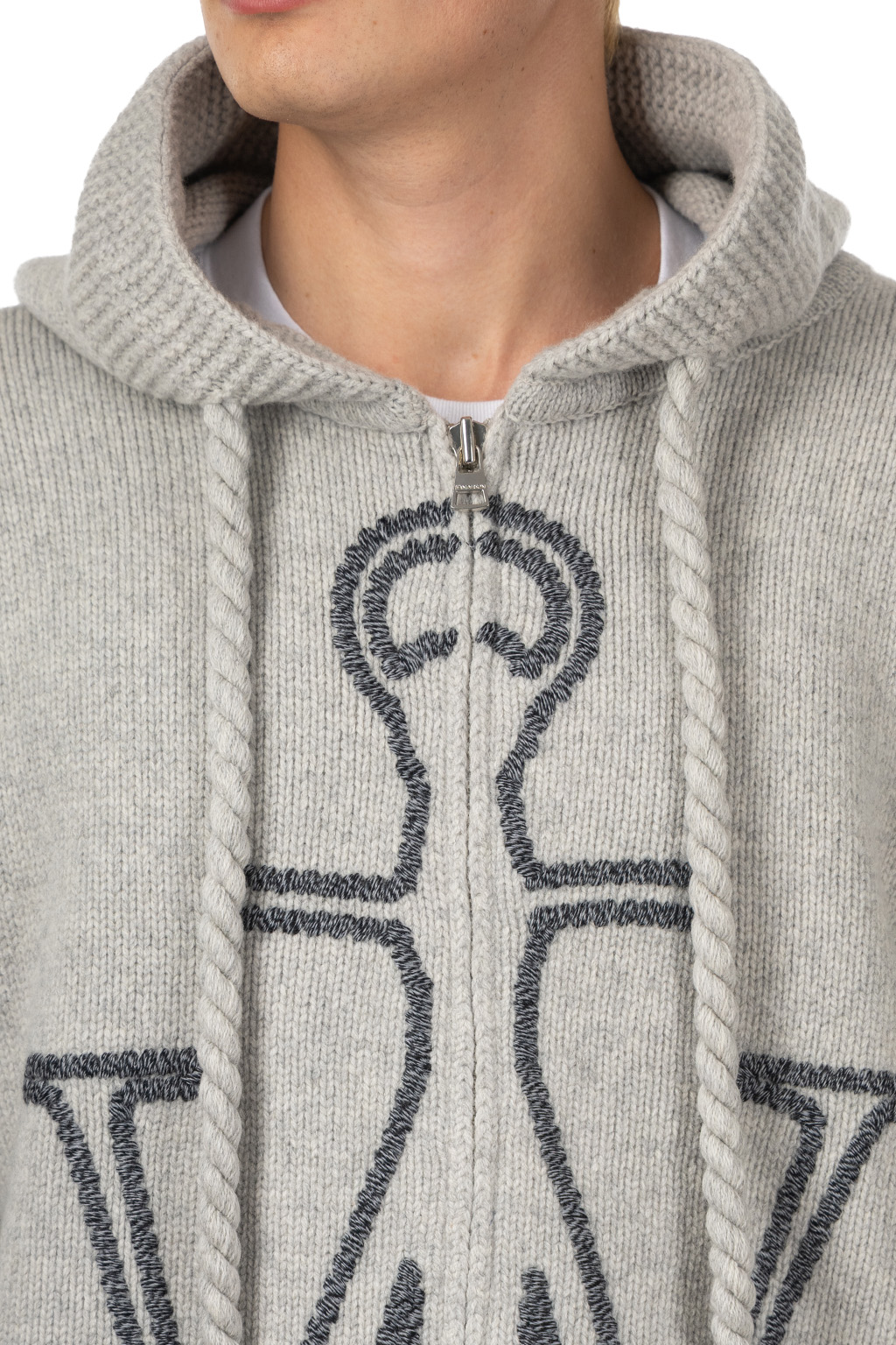 JW Anderson - Anchor Emroidery Zipped Hoodie -Light Grey Melange